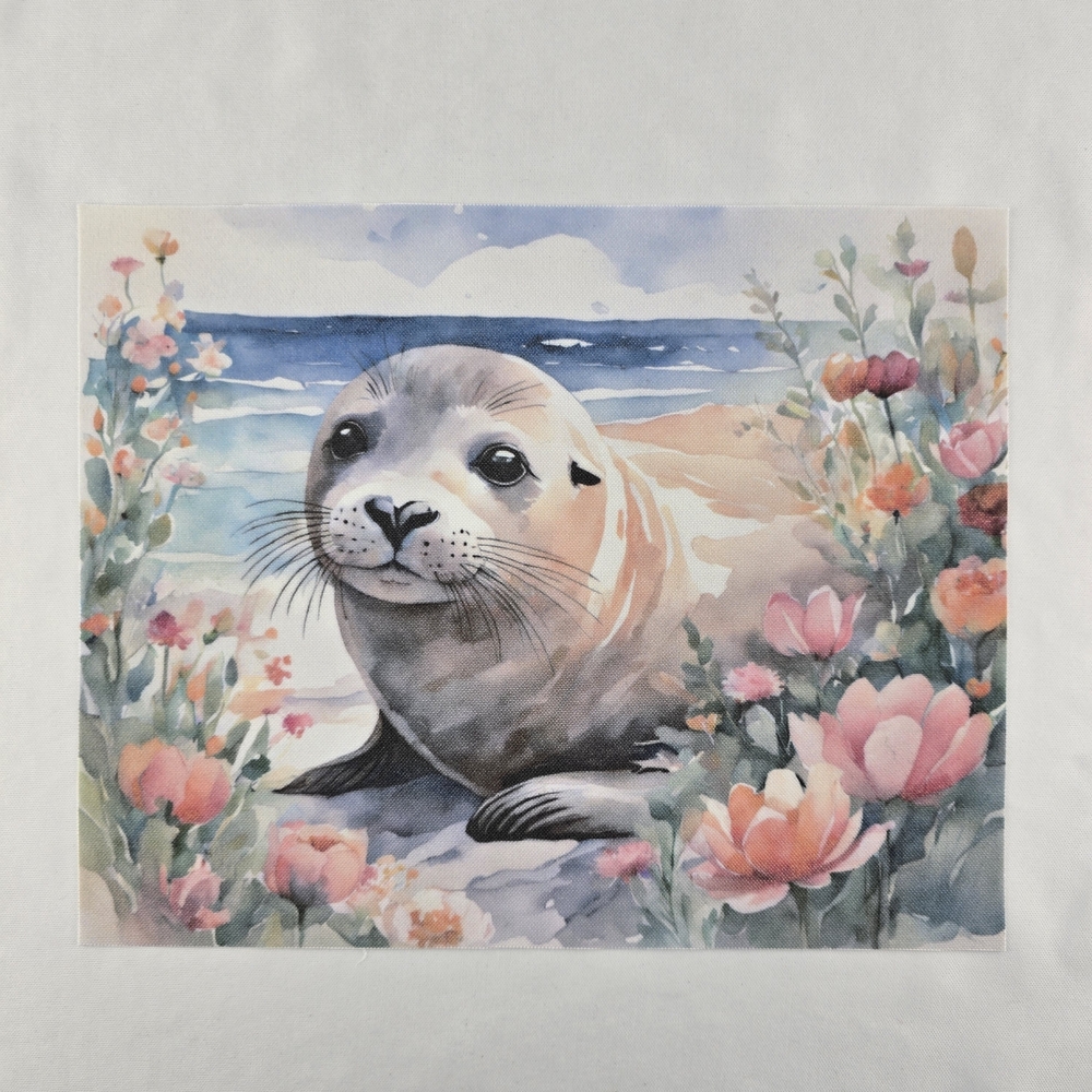Original Signed Linen Paper Back Print Young Seal Water Colour Style 8" X 10"